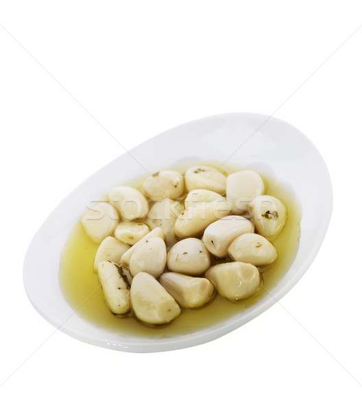 Knoblauch Olivenöl isoliert weiß Essen Platte Stock foto © saddako2
