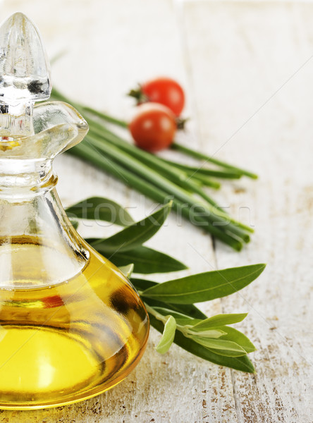 étolaj olívaolaj paradicsomok zöldhagyma levél üveg Stock fotó © saddako2