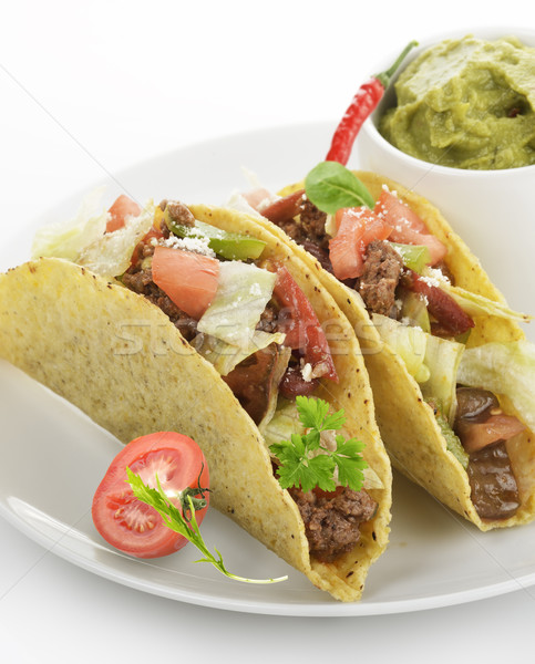 Wołowiny tacos biały tablicy obiad warzyw Zdjęcia stock © saddako2