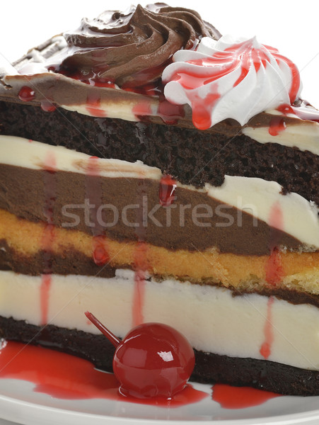 Csokoládés sütemény szelet csokoládé réteg gyümölcs cseresznye Stock fotó © saddako2