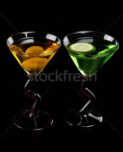 Foto stock: Cocktails · óculos · coquetel · bebidas · preto · oliva