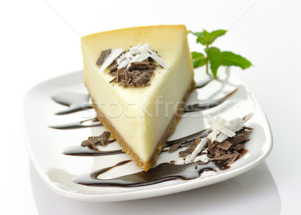 Sajttorta csokoládé mártás torta tányér desszert Stock fotó © saddako2
