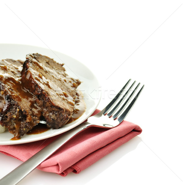 肉 ローフ ディナー 白 プレート フォーク ストックフォト © saddako2