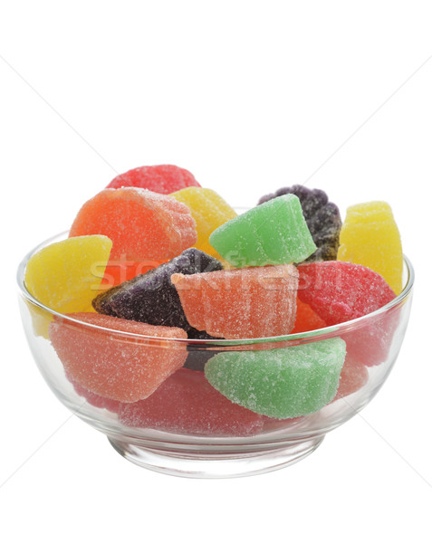 Gyümölcs zselé cukorkák színes üveg tál Stock fotó © saddako2