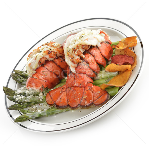 Grillowany homara ogon tablicy serwowane szparagów Zdjęcia stock © saddako2