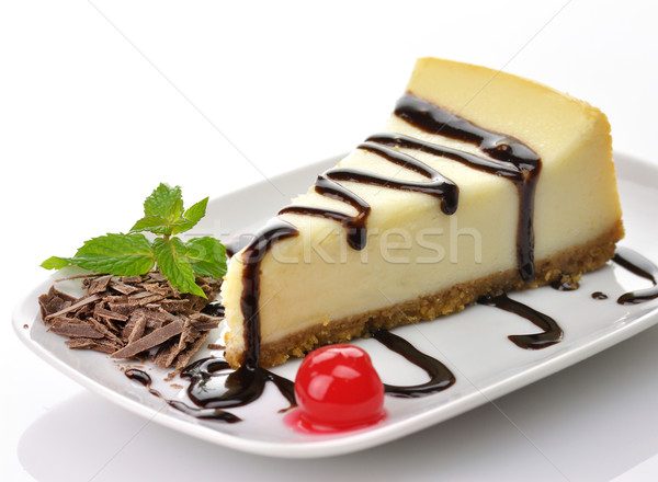 Cheesecake çikolata sos kek plaka tatlı Stok fotoğraf © saddako2