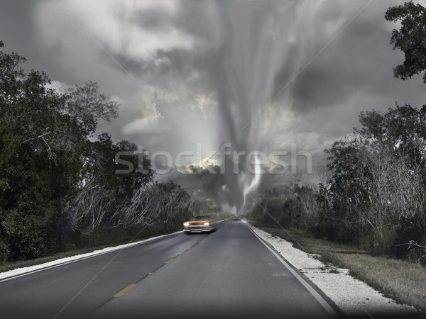 Tornádó autó út felhők természet tájkép Stock fotó © saddako2