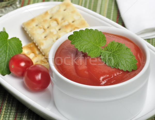 Tomatensuppe weiß Schüssel Blatt grünen frischen Stock foto © saddako2