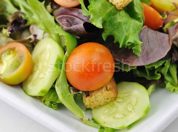 Saláta friss zöldség fehér edény közelkép egészség Stock fotó © saddako2