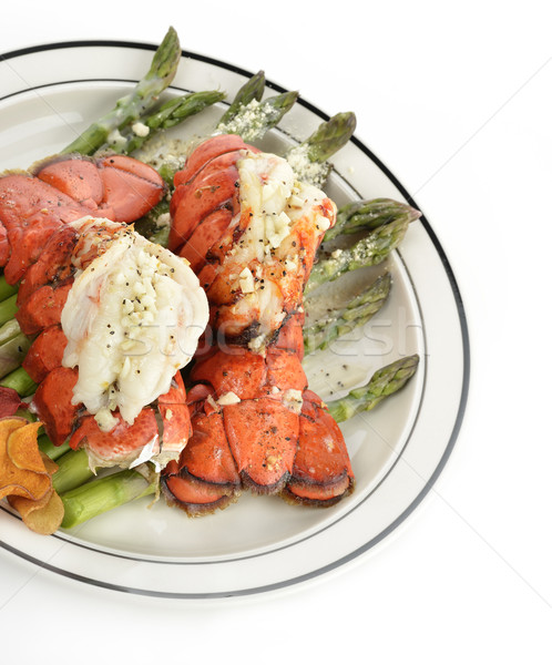 Homara grillowany ogon serwowane szparagów warzyw Zdjęcia stock © saddako2