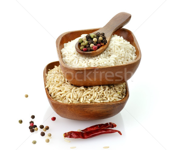 Foto stock: Arroz · blanco · marrón · orgánico · bolos