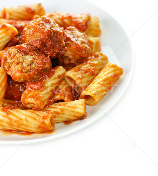 Rigatoni with tomato sauce and meatballs. Stock photo © saddako2