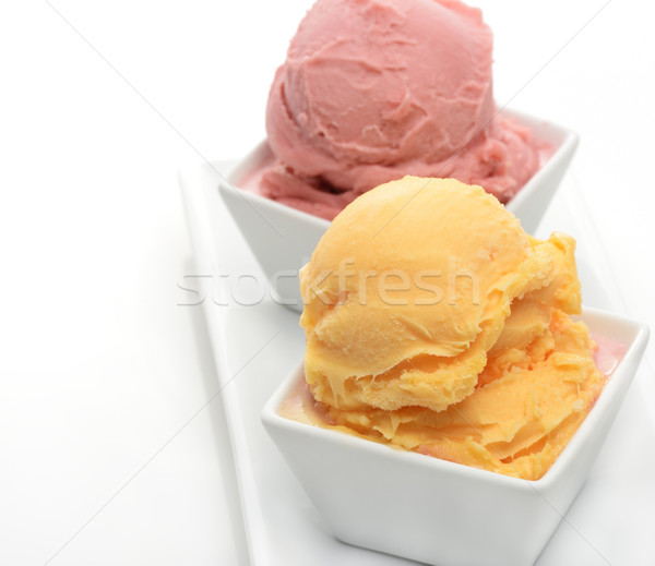 Sorbet oranje aardbei witte kommen voedsel Stockfoto © saddako2