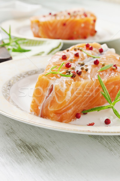 Dietetyczny obiedzie łososia filet tablicy tabeli Zdjęcia stock © saharosa