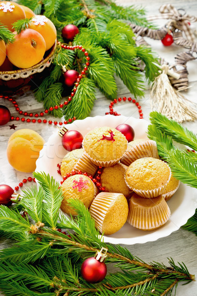Navidad tortas frescos decoraciones mesa atención selectiva Foto stock © saharosa