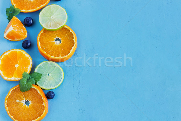 柑橘類水果 藍色 木 飲食 頂部 商業照片 © saharosa