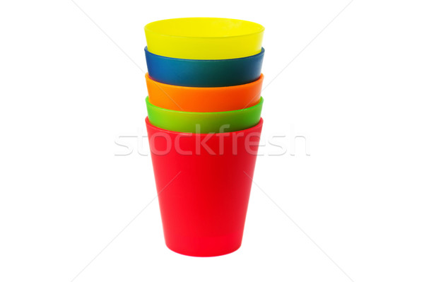 Stock fotó: Színes · műanyag · csészék · limonádé · fehér · kellékek