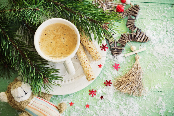 Christmas filiżankę kawy kawy cookie tabeli pomysły Zdjęcia stock © saharosa