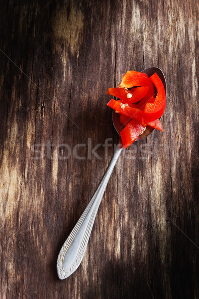 Szeletek édes piros paprika öreg fém kanál Stock fotó © saharosa