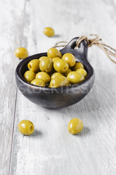 Mariné olives noir bol alimentaire manger Photo stock © saharosa