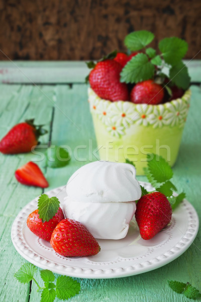white marshmallow and  strawberries Stock photo © saharosa