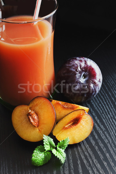 Stockfoto: Pruim · sap · glas · vers · rijp · pruimen