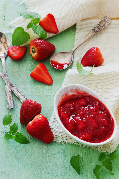Fraise confiture fraîches fraises table Photo stock © saharosa