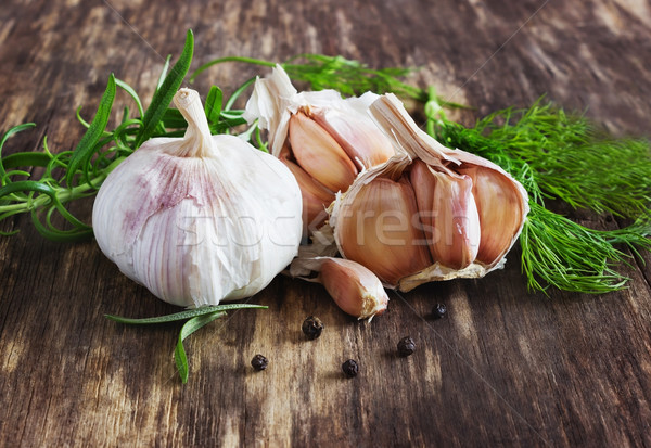 head of garlic and herbs Stock photo © saharosa