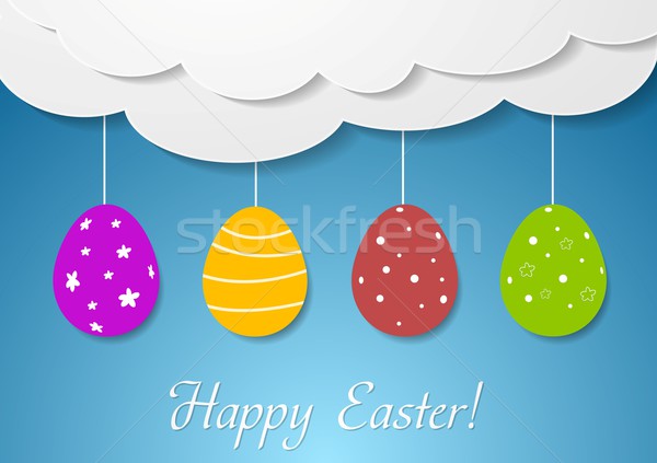 Flat vector design with Easter eggs and clouds Stock photo © saicle