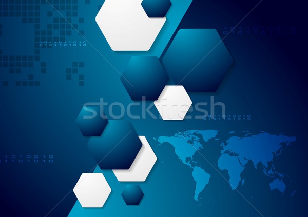 Dark blue tech background with world map Stock photo © saicle