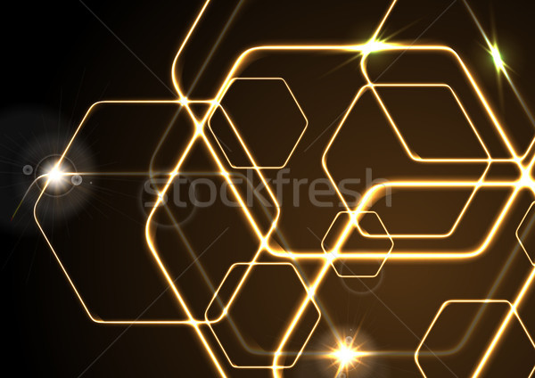 Glowing orange neon vector hexagons background Stock photo © saicle