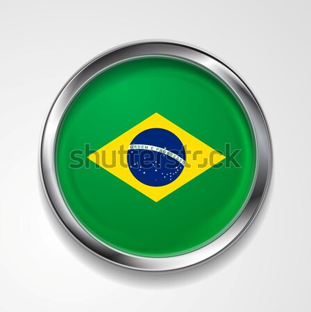 Stock photo: Abstract button with stylish metallic frame. Brazilian flag