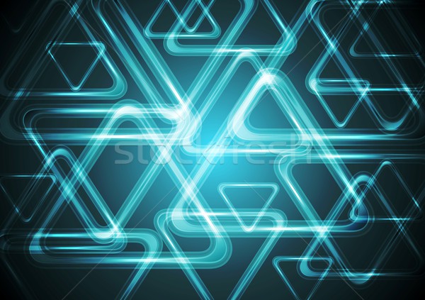 Dark cyan glowing triangles. Tech geometric background Stock photo © saicle