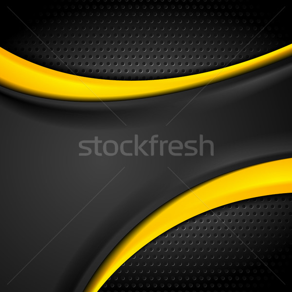 Stock photo: Dark orange black tech wavy abstract background