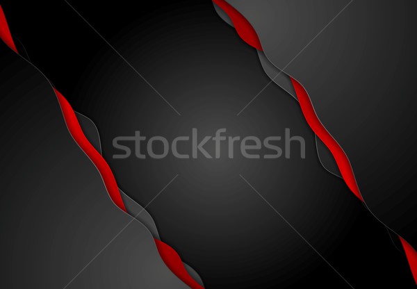 Stock photo: Abstract contrast red black wavy corporate background