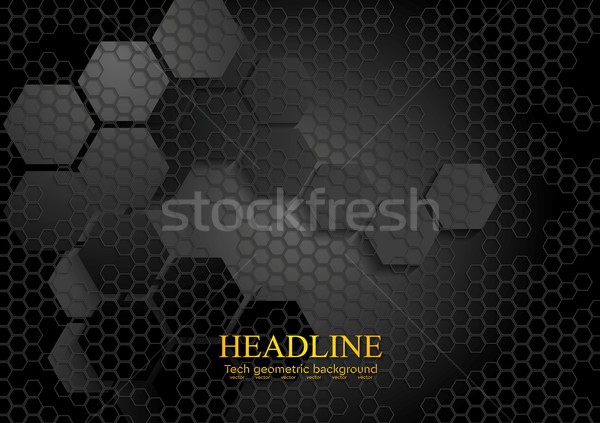 Tech geometric black background with hexagon texture Stock photo © saicle