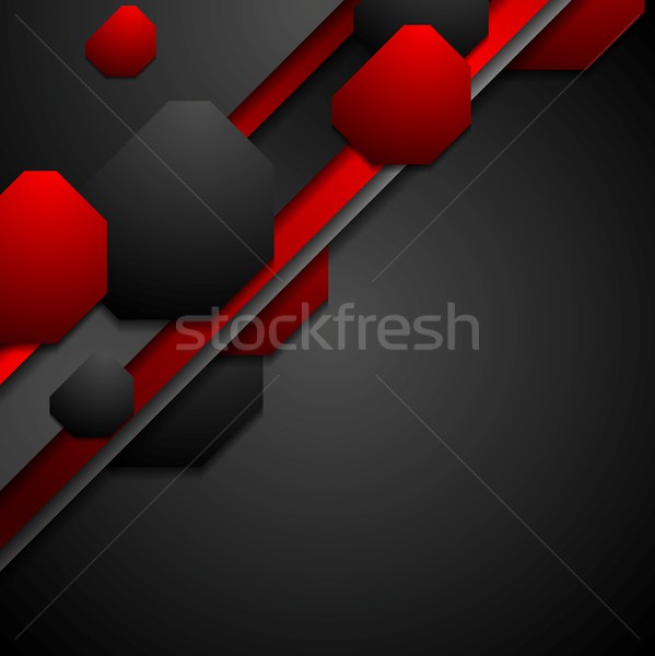 Black and red tech background with geometric shapes Stock photo © saicle