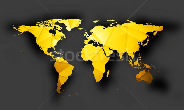 Stock photo: Bright orange polygonal world map with shadow