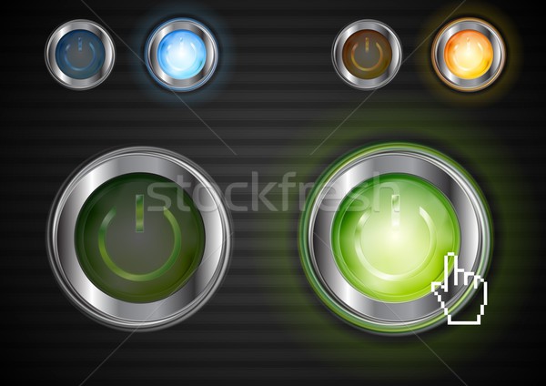 Power glossy buttons with the same illumination. Vector background Stock photo © saicle