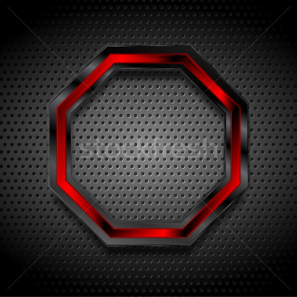Black and red octagon on perforated metallic texture Stock photo © saicle