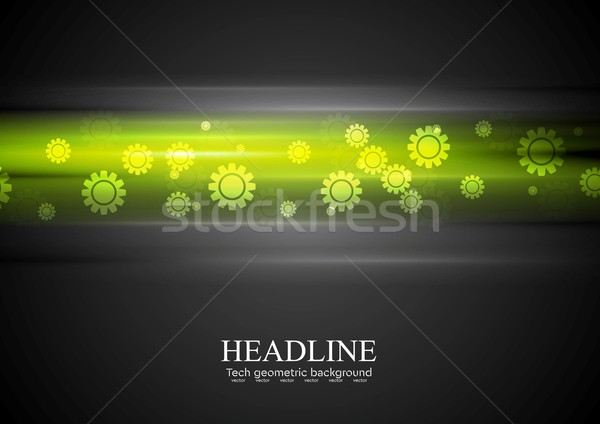 Stock photo: Green glowing stripes and gears