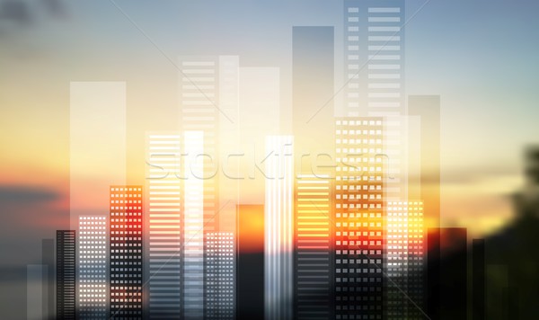 Foto stock: Urbano · moderno · cidade · panorama · turva · paisagem