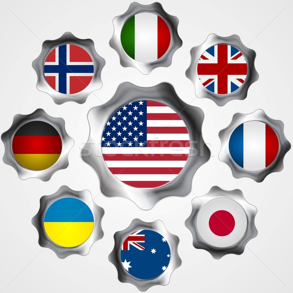 USA influence. Metal gears and flags Stock photo © saicle
