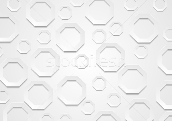 Stock photo: Abstract grey paper tech octagon shapes background