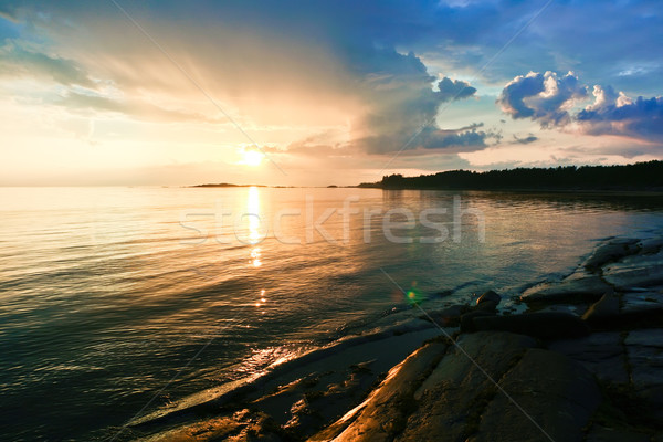 Deniz gün batımı güzel parlak renkli beyaz Stok fotoğraf © sailorr