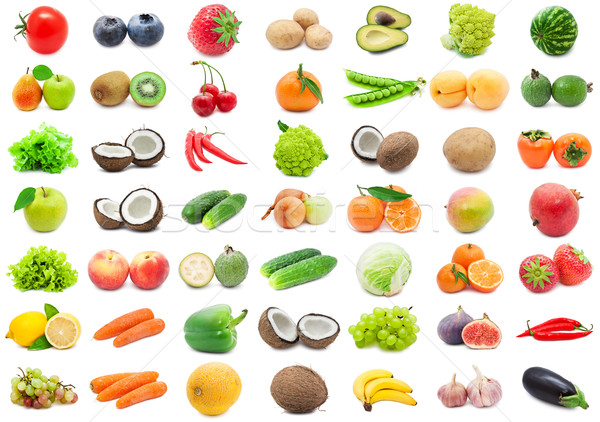 Foto stock: Frutas · legumes · coleção · isolado · branco