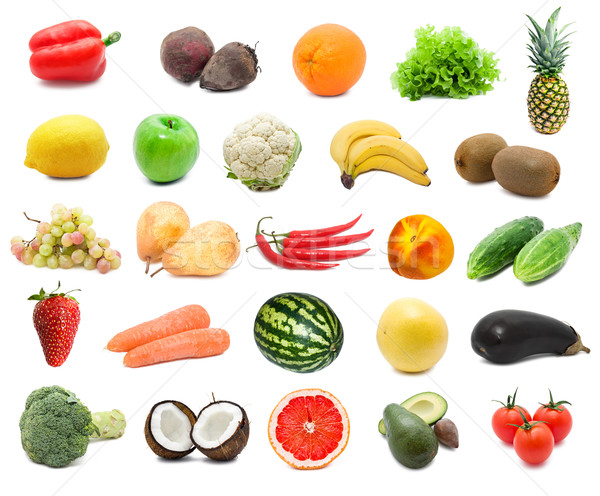 Foto stock: Frutas · hortalizas · grande · colección · aislado · blanco