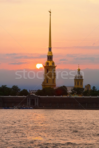 Fortaleza cielo ciudad puesta de sol iglesia Foto stock © sailorr