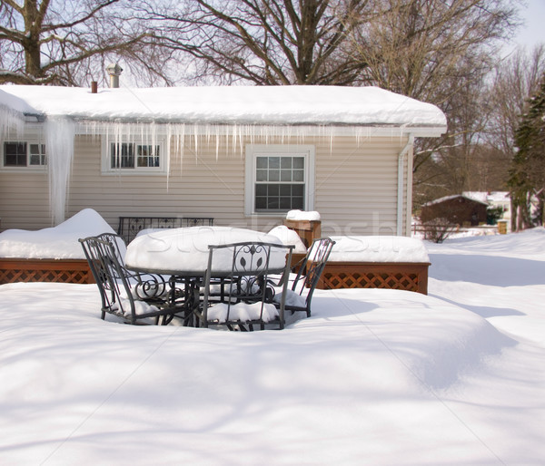 Backyard Deck in Winter Deep Snow and Icicles Stock photo © saje