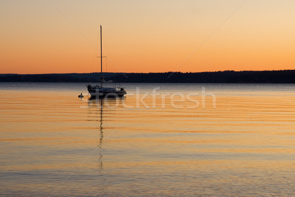 Segelboot Silhouette Sonnenuntergang Natur Landschaft Stock foto © saje